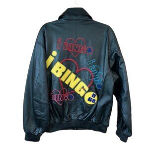 Vintage Eagle's Landing I Love Bingo Embroidery Zip Up Medium Leather Jacket